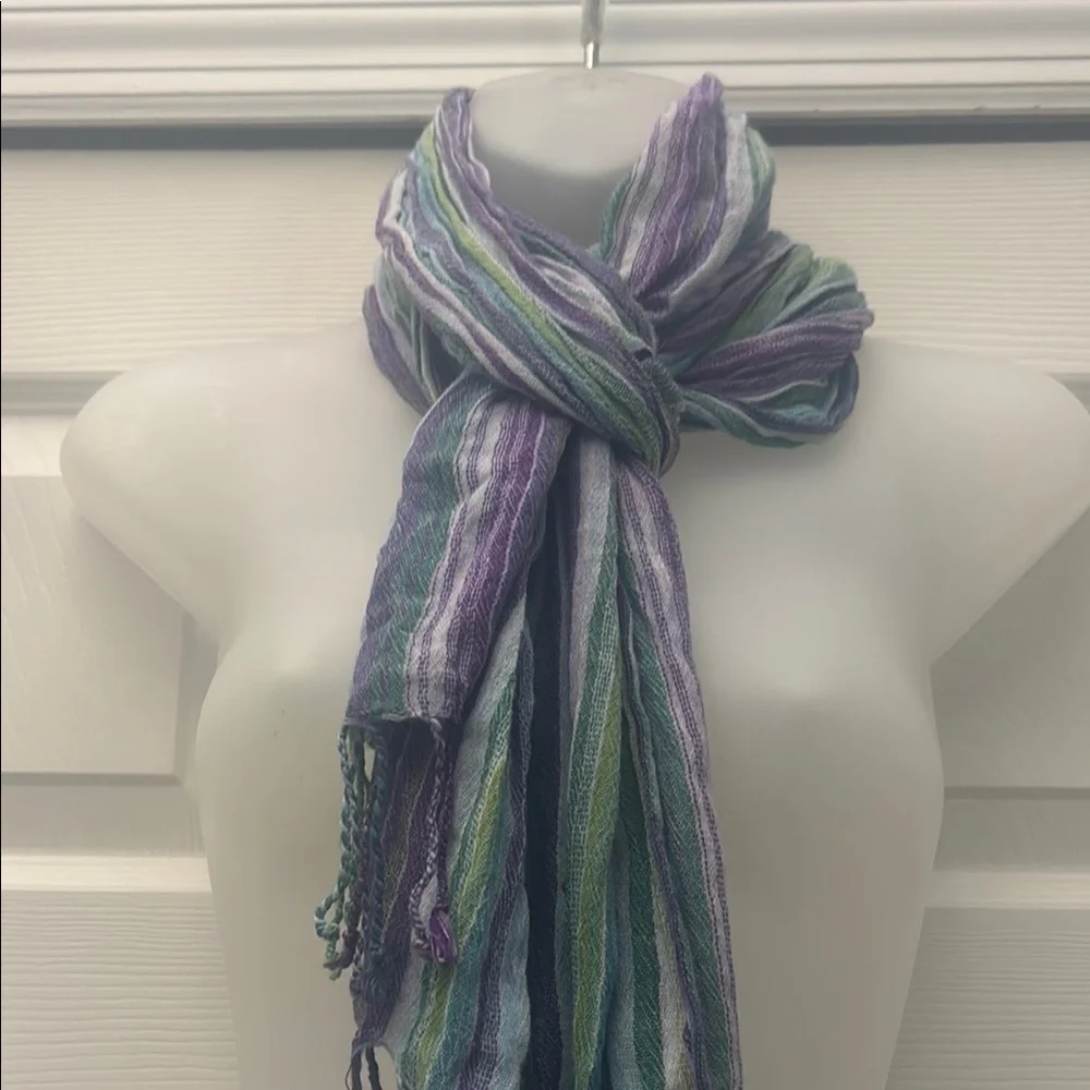 ❤️3 for $15!❤️ Purple and Green Striped Scarf with Fluid Design